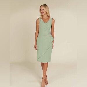 Azazie Sage Green V-Neck Knee-Length Sheath Dress